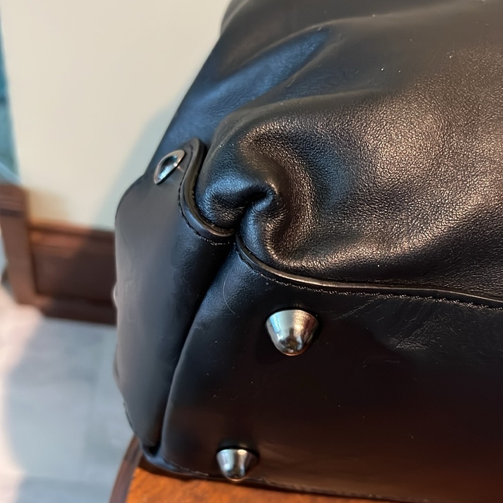 Asia Bellucci Shoulder bag genuine leather horse hair trim black Italy NWOT - Picture 11 of 17